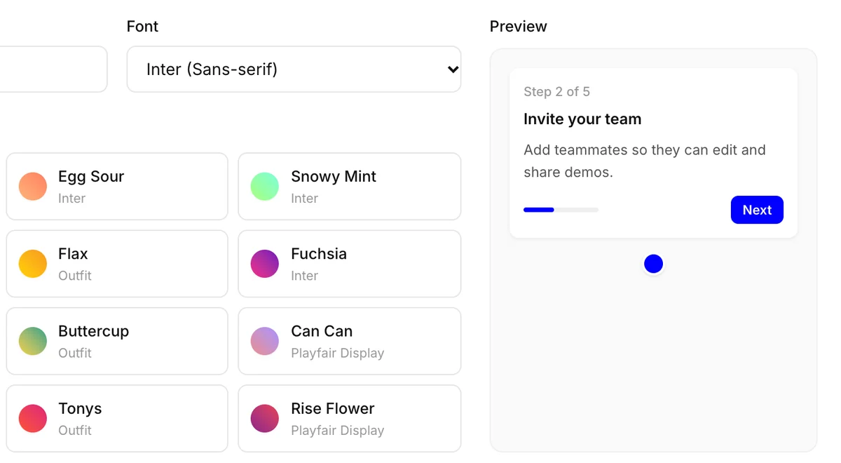 Escourtly brand settings with color, font and a live preview